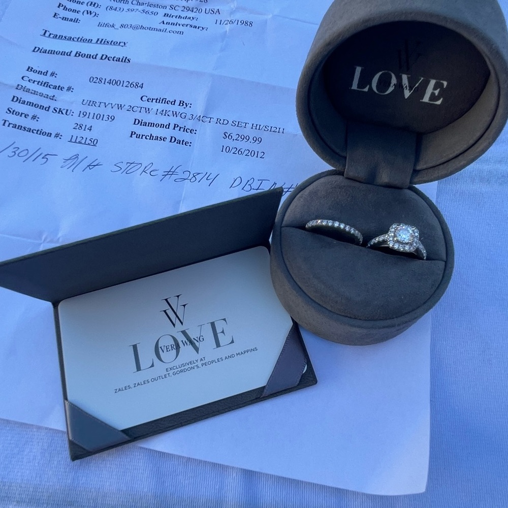 Vera Wang Love Collection 2CTW 14K WG 3/4 Princess Cut Size 4 Wedding Set - Picture 6 of 16